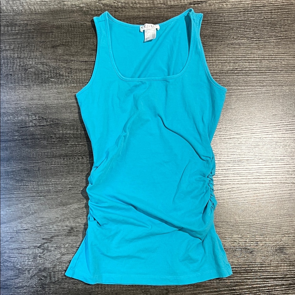 VENUS Turquoise Scoop Neck Tank with Side Ruching